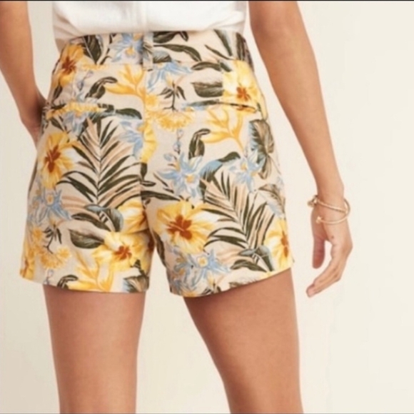 Old Navy Everyday Short Mid Rise 12 Botanical Yellow Linen Blend Tropical - Picture 1 of 12